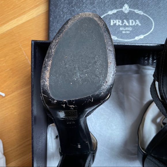 Prada Madras Classic Nero Open Toed Platform Heels - Picture 8 of 15
